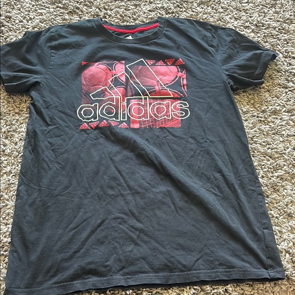 Adidas Black and Red Short Sleeve Tee with Bold Graphic